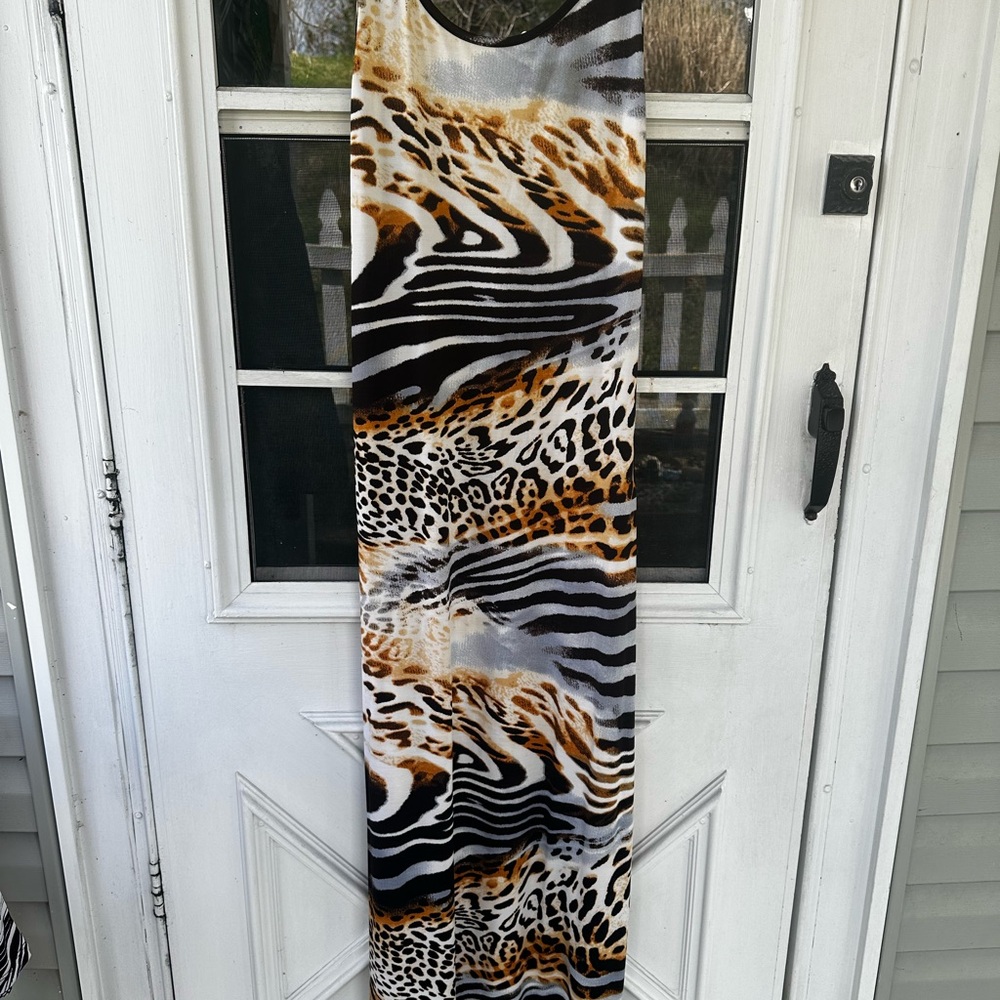 VENUS Animal Print Maxi Dress in Black, White, Brown